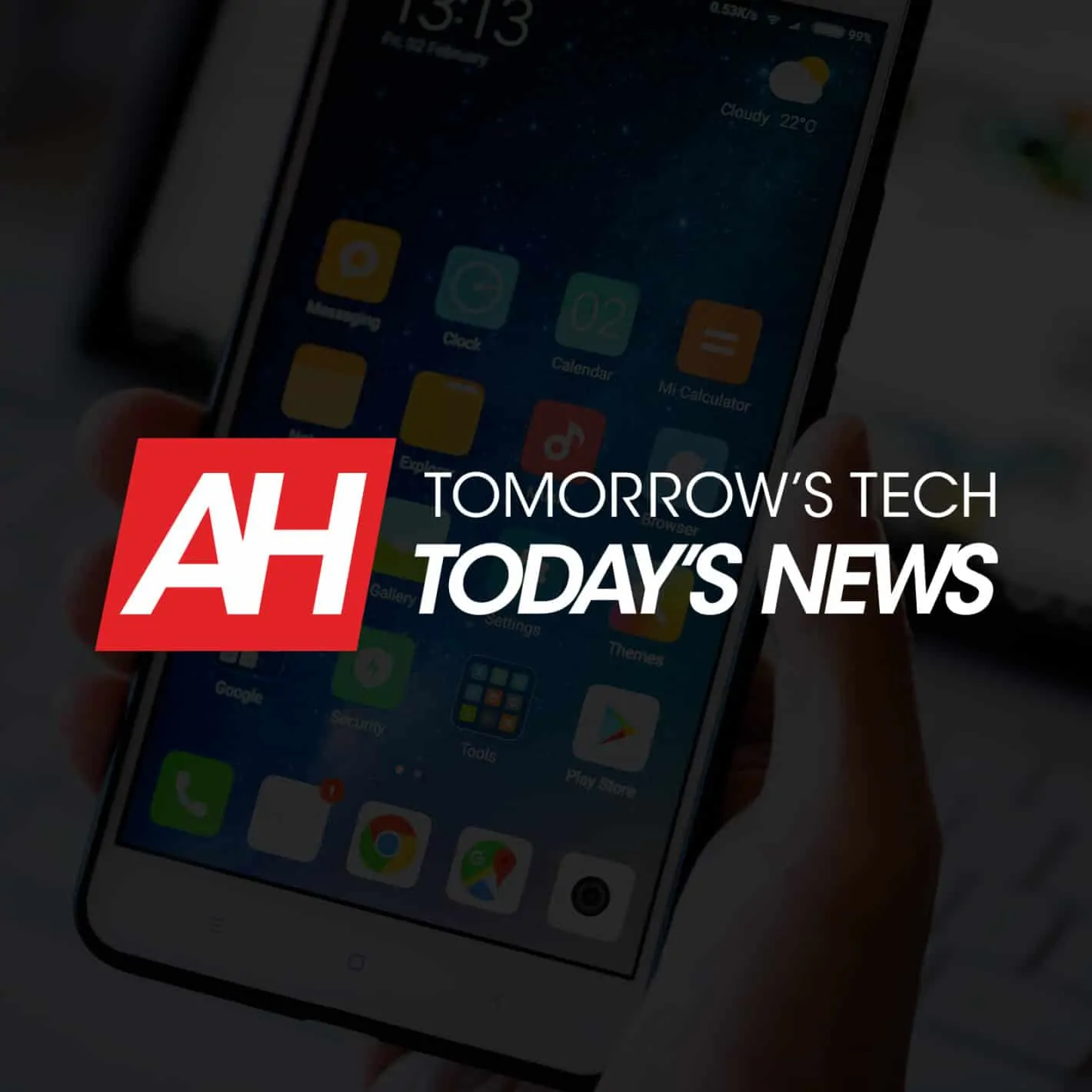 Hand holding phone with Android Headlines logo Tomorrow's Tech, Today's News